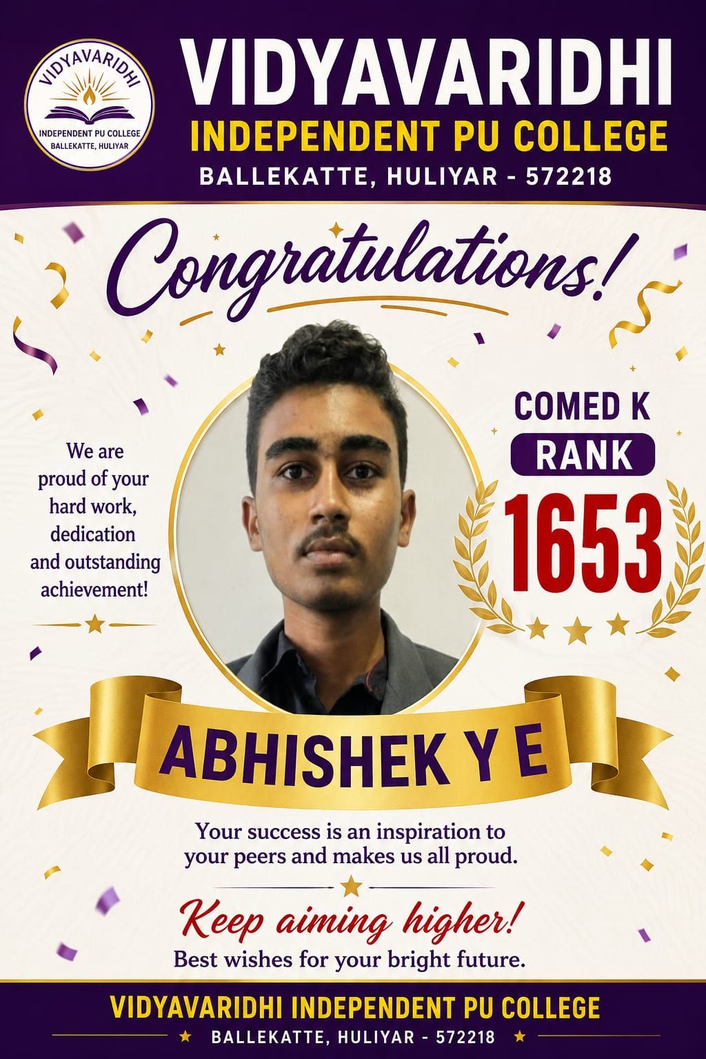 ComedK topper from our college
